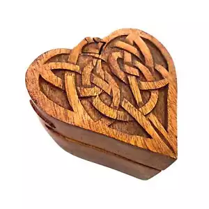 Celtic Knot Heart Secret Puzzle Stash Box Jewelry Box Hand Carved Wood Carving - Picture 1 of 10