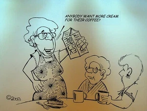 Arte original de dibujos animados de Bill Landis The Villages Daily Sun 2008 café descremado con leche - Imagen 1 de 1