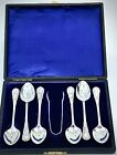 6 x Solid Silver Art Nouveau  Spoons & Tongs By Sherwood & Sons 1906 : 86.9g
