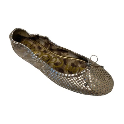 Bailarina plana Sam Edelman Felicia Ballet serpiente plateada cuero metálico arco 10 Foto 1 de 4