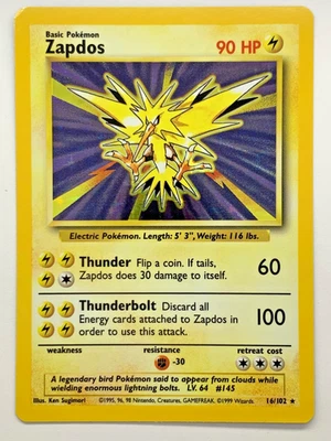 Pokemon Base Set, Zapdos, Raro, Holo, 16/102, LP Foto 1 de 4