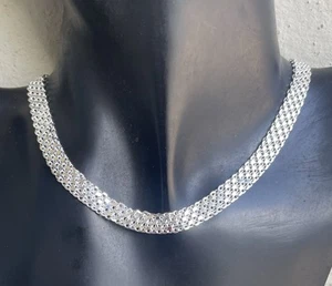 Classic 925 Sterling Silver Plated Mesh Woven Chain Necklace Adjustable - Picture 1 of 8