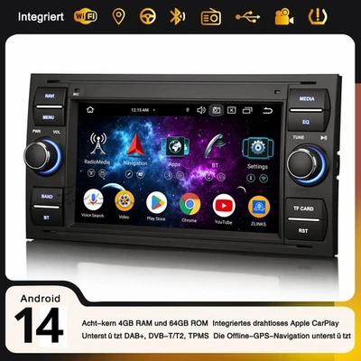 Android 14 DAB+ Autoradio 64GB CarPlay GPS Ford C/S-Max Focus Kuga Fiesta Galaxy - Bild 1 von 4
