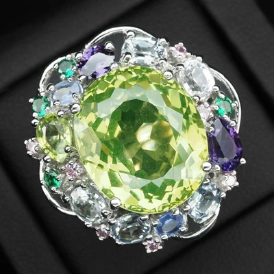 ANILLOS HECHOS A MANO DE PLATA DE LEY 925 24CT TURMALINA PARAIBA VERDE NEÓN TALLA 6,5 Foto 1 de 4