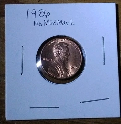 1986 No Mint Mark Lincoln One 1¢ Cent Penny In Coin Sleeve - Image 1 of 4