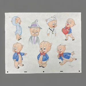 Porky Pig Artwork Signed By Virgil Ross (Looney Tunes) - Picture 1 of 1