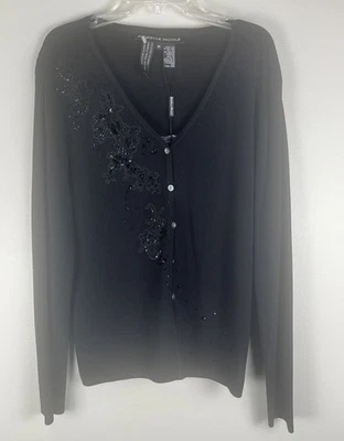 Cárdigan Suéter Michelle Nicole Negro Bordado Con Cuentas Talla Mediana Nuevo con Etiquetas Foto 1 de 4