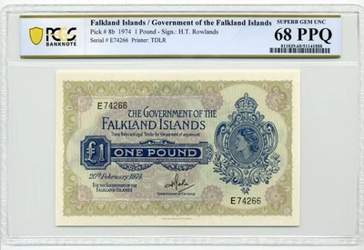 Falkland Islands, 1974 £1, Pick 8b - PCGS Superb GEM UNC 68 PPQ, Finest Graded - Image 1 of 2