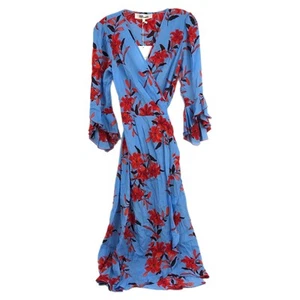 Diane Von Furstenberg Blue Orange Rollins Floral Wrap Midi Dress | Size 8 - Picture 1 of 10