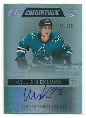 2021-22 Upper Deck Credentials Debut Ticket Access WILLIAM EKLUND RC Auto /199 - Image 1 of 2