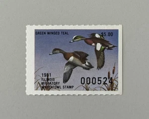1981 Illinois State Duck Stamp - Green Winged Teal Error - IL7A - Picture 1 of 2