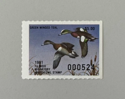 1981 Illinois State Duck Stamp - Green Winged Teal Error - IL7A - Image 1 of 2