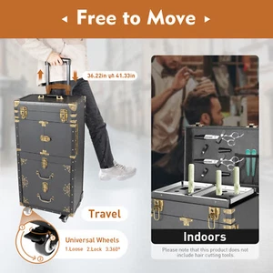 Salon Rolling Trolley Cart Spa Beauty Luggage Hairdressing Barber Tool Bag Black - Bild 1 von 12
