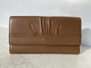 Coach Soho Pleated Trifold Brown Leather Snap Wallet with Checkbook Holder - Picture 1 of 15