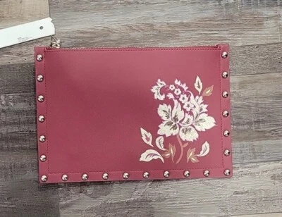 White House Black Market Wristlet Studed Floral Dark Red - Image 1 of 4