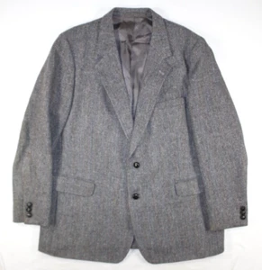 Vintage Woodmere Blazer Men's 46 R Wool Tweed Jacket Herringbone Gray - Picture 1 of 10