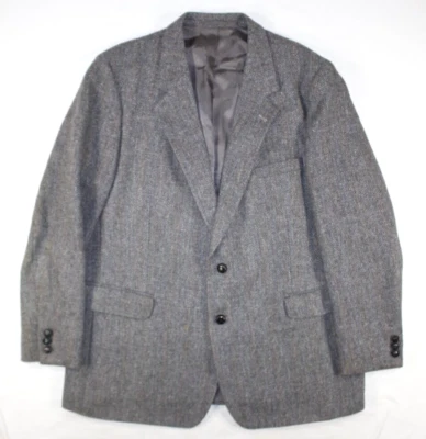 Vintage Woodmere Blazer Men's 46 R Wool Tweed Jacket Herringbone Gray - Image 1 of 4