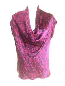 THOMAS PINK UK10 US 6 Silk Drape Neck Blouse Fuschia Print Sleeveless Top - Picture 1 of 6
