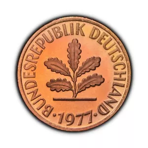 GERMANY. 1977, 2 Pfennig, D - Munich, Oak Sapling, Proof 🌈 Toned 1 - Picture 1 of 3