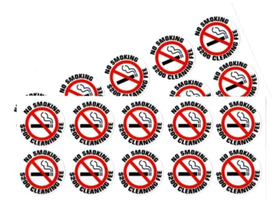 20 - Pegatina NO FUMAR $200 TARIFA LIMPIEZA | Blanco | 1.5" diámetro | Exterior Duradero Foto 1 de 3