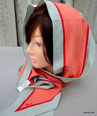 Scarf Vera Neck Solid Salmon Taupe Border Japan 60in Long Label Veresa Vintage - Image 1 of 4