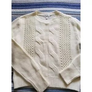 Abound Womens Long Sleeve Crew Neck Knit Sweater Top Front Cable Stitch Ivory(S) - Picture 1 of 5