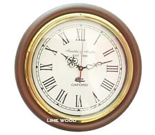 Handmade Wooden Wall Clock Brass 16 inch Antique Style ~ Nautical, Home Decored
