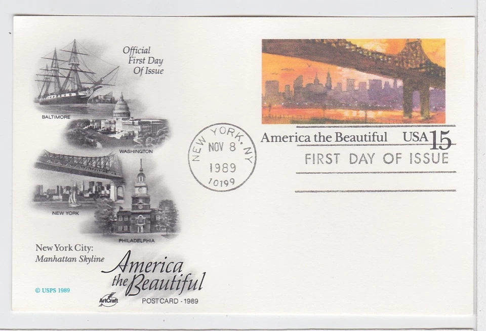 TurtlesTradingPost- New York - America the Beautiful- 1989 #UX137  FDC- Artcraft - Image 1 of 1