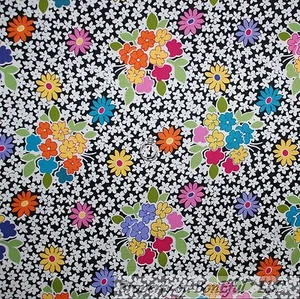 BonEful Fabric FQ Cotton Quilt Black White B&W Flower Rainbow Bright Pink Yellow - Picture 1 of 13
