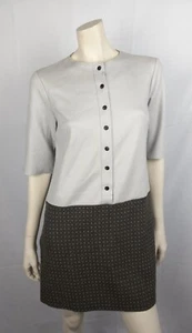 Vestido ALYSI 36/38 gris falda negro beige estampado 44% lana virgen media manga - Imagen 1 de 12