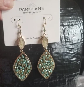 New Park Lane Stunning Gold Tone Beaded/Stone Kensington Dangle Pierced Earrings - Picture 1 of 5