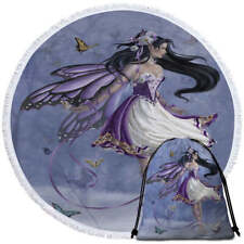Violet Melody Purple Butterfly Fairy Girl Round Beach Towel