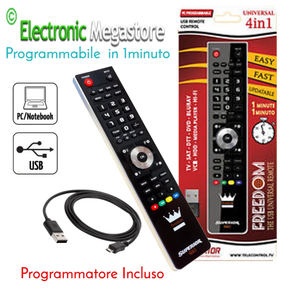 TELECOMANDO UNIVERSALE Superior Freedom 4:1+ CAVO USB programma via PC blue ray - Immagine 1 di 1