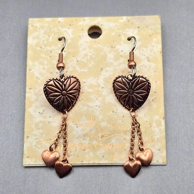 Pendientes colgantes Wheeler de cobre en forma de corazón con flecos de cadena de 2" con corazones suroeste Foto 1 de 4