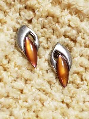 Aretes de plata de ley 925 ámbar corte marquesa arte ruso Foto 1 de 4