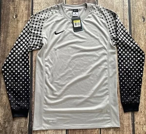 NIKE DRI-FIT GOALIE FUTBOL SOCCER PADDED ELBOW SHIRT GRAY BLACK MENS SMALL NEW - Picture 1 of 10
