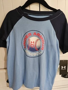 Boys Kids Youth Under Armour Shirt NEW Blue Baseball short sleeve Size 6 - Picture 1 of 1