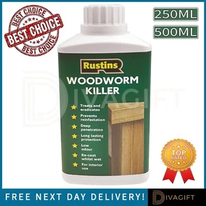 RUSTINS WOODWORM KILLER FLUID TREATS ERADICATES PREVENTS REINFESTATION TREATMENT - Picture 1 of 4