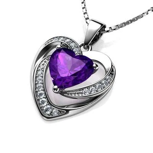 DEPHINI Lila Herz Anhänger 925 Sterling Silber Lab Created Zirkonia - Bild 1 von 6