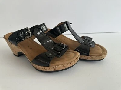 Sandalias sin cordones Gabor para mujer de charol negro Reino Unido 6 EE. UU. 8,5 cuña de corcho cómodas Foto 1 de 4