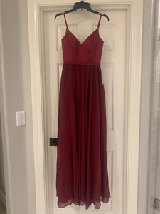 NWT | Prom/Formal Dress | Satin and Chiffon | Color: Burgundy | Size: 2 - Picture 1 of 8