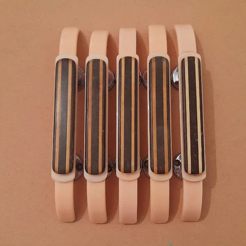 5 x Retro Vintage 1960s Peach / Pink & Wood Door Handles Cover