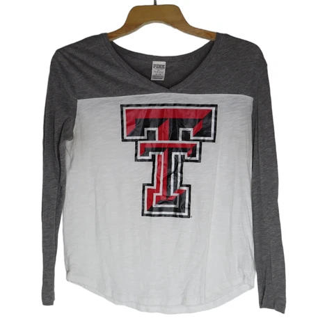 NCAA Texas Tech Women s Long Sleeve T-Shirt Size Medium Gray Pink Brand Cover