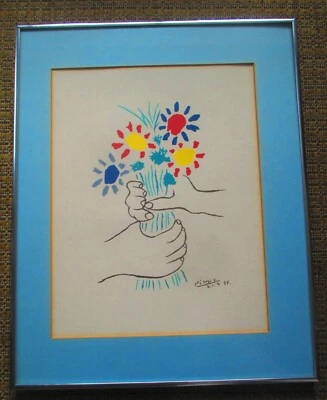 Picasso Enmarcado 1958 Ramo Flores de Paz Impresión Litografía Arte Coleccionable Foto 1 de 4