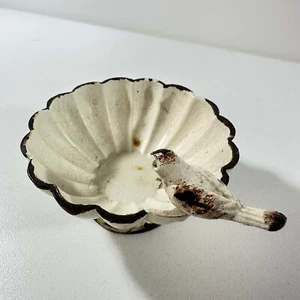 Creative Co-Op Distressed Pewter Trinket Bowl w/Bird White Cream Pink Tulip - Picture 1 of 7