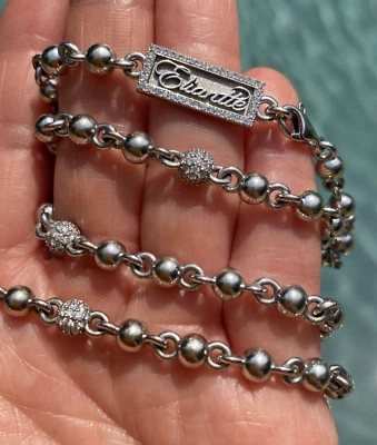 Collar de diseñador Eliante de oro blanco de 14K y diamantes con cadena de cuentas de bola de 22" de largo Foto 1 de 4