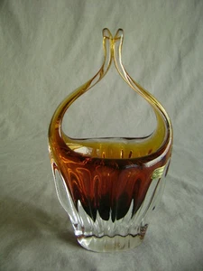 Bohemian Czech Egermann Art Glass Clear to Dark Amber Vase. Free style. 9" - Picture 1 of 10