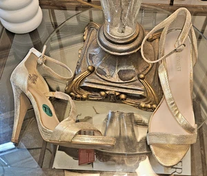 Nine West Women's Bankhead Sandal Ankle Strap High Heel Shimmer Sparkle size 7.5 - Picture 1 of 9