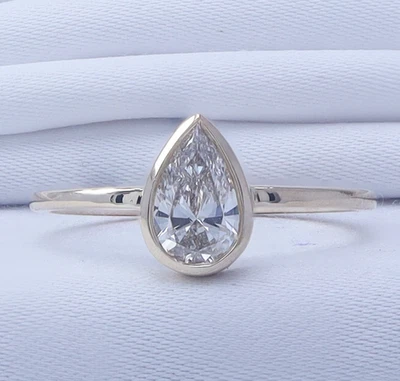1/2 Ct Pear Cut Diamond Bezel Set Solitaire Engagement Ring 14K YG Lab Grown - Image 1 of 4