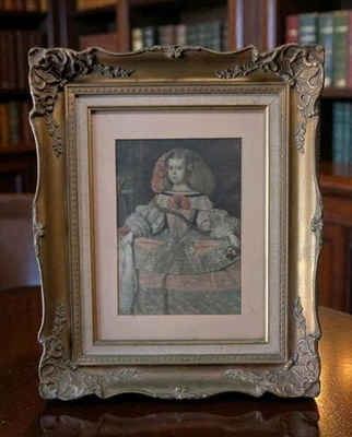 Antiguo marco de yeso dorado 24x20 barroco rococó + impresión de infanta Velásquez 1937 Foto 1 de 4